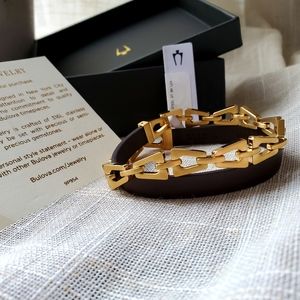 Bulova Classic Brown Leather and Gold-Tone Wrap Bracelet